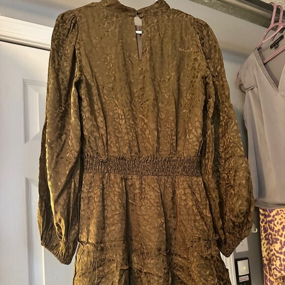 Joy Joy Dresses & Skirts - Joy Joy Olive Jacquard Leopard Smocked Waist Mini Dress Size Small NWOT